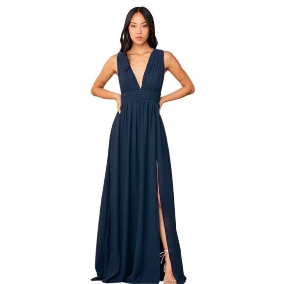 Lulus Navy Blue Heavenly Hues V-Neck Maxi Dress Women Size Small - Picture 1 of 12